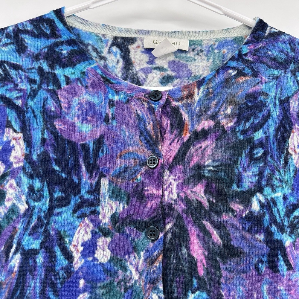 Garnet Hill Womens‎ Merino Wool Cardigan Sweater Size S Floral 3/4 Sleeve Artsy - Picture 6 of 7
